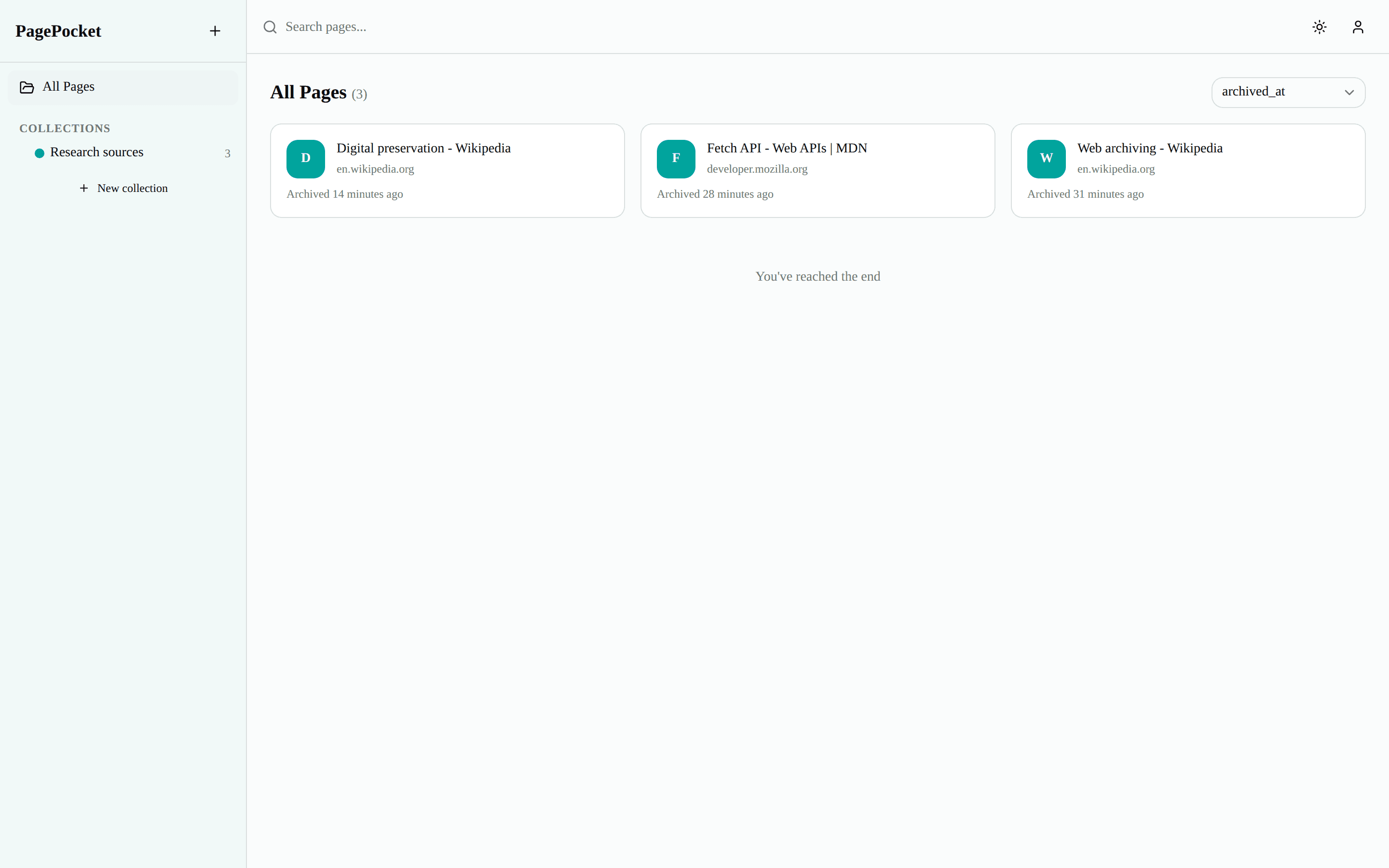 PagePocket library with a saved MDN Fetch API documentation page